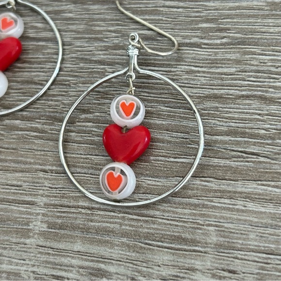 Silver Heart Hoop Earrings - Picture 4 of 12